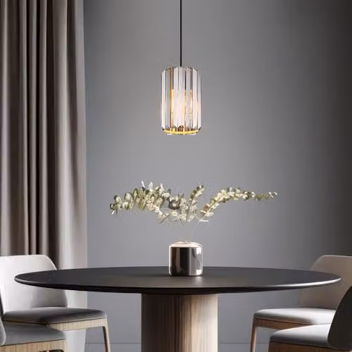 Netlighting Run Slim Pendant Light with Smoke-Coloured Crystals and Wood Look Metal, Brown, Diameter: 13.5 cm, Height: 120 cm – 2