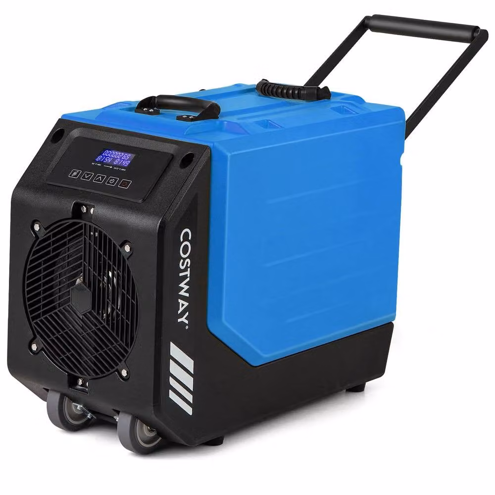 Costway Commercial Dehumidifier with Pump and Wheels, Blue, 90L/Day Capacity for up to 500m2 – 8