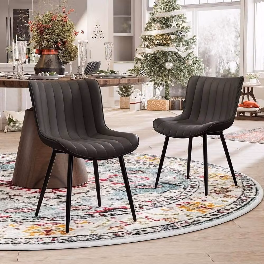 KORVIXA Set of 2 Black Faux Leather Armless Dining Chairs with Metal Legs – 4