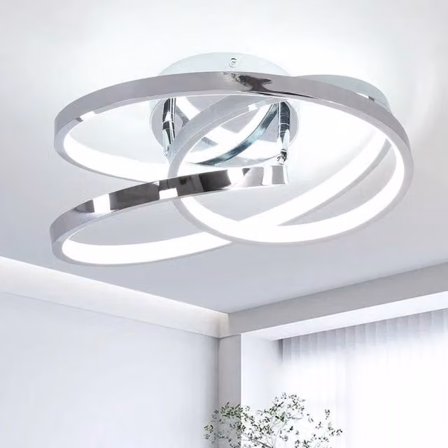 Garwarm Geometric LED Semi Flush Mount Ceiling Light in Silver – 1