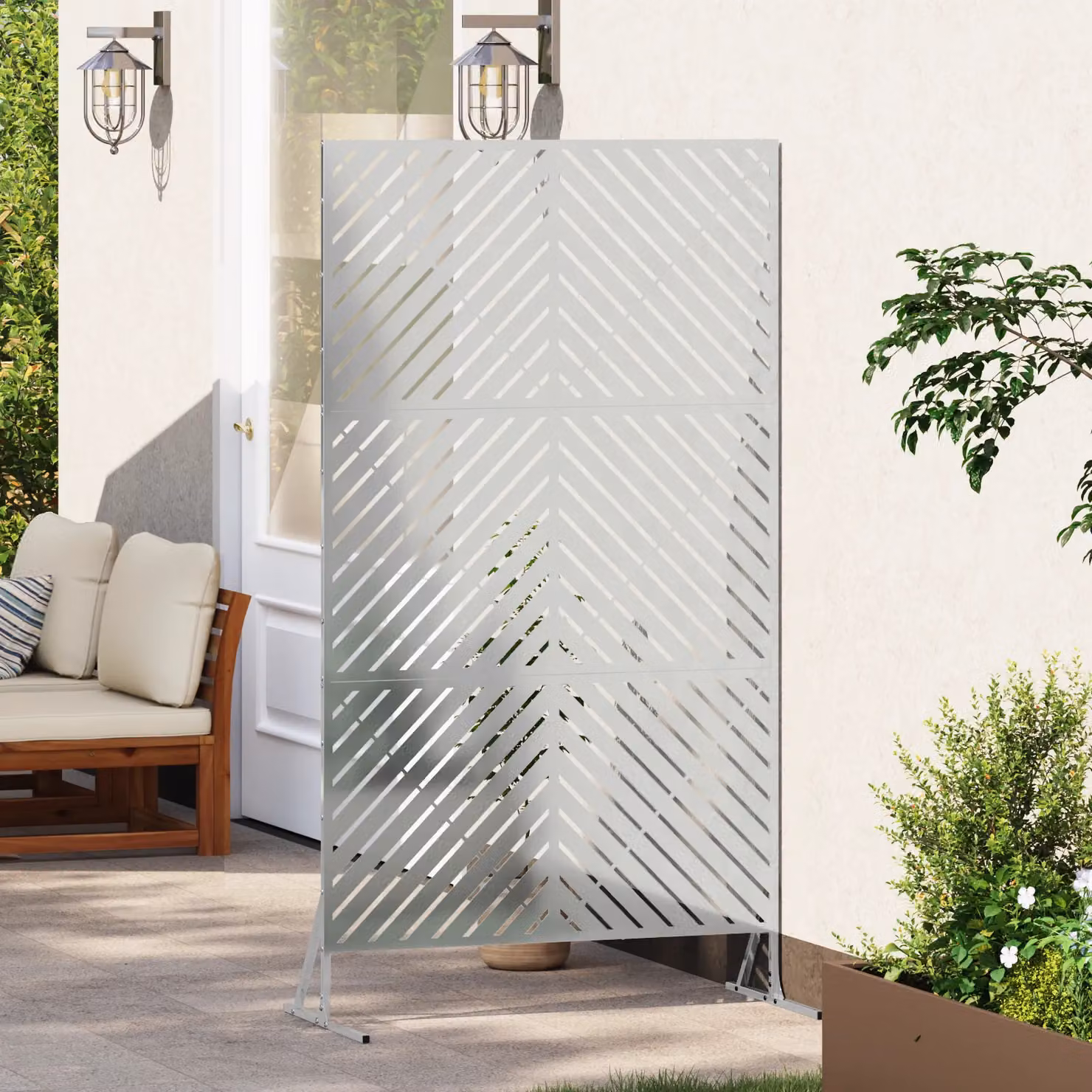 Berkfield Home Silver Galvanised Steel Privacy Screen, W: 100 cm, D: 50 cm, H: 180 cm – 3