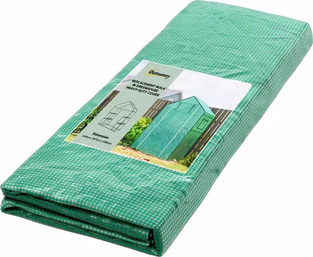 Outsunny Green PE Greenhouse Cover Replacement with Roll-up Door and Windows, W: 140 cm, D: 73 cm, H: 190 cm