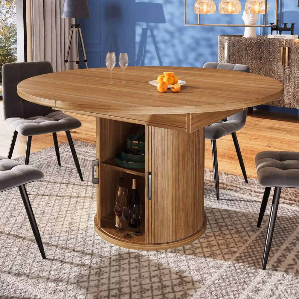 BTM Extendable Round Dining Table in Brown, Seats 6, with Butterfly Leaf – 2