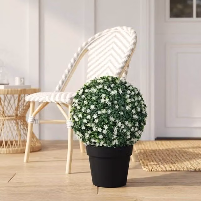 STILVORA Set of 2 Artificial Round Topiary Balls, Green and White, Diameter: 40 cm – 1