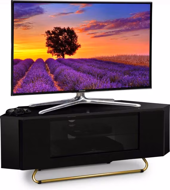 Centurion Supports Modern Glossy Black Glass TV Cabinet W/D/H: 111 x 40 x 41 cm