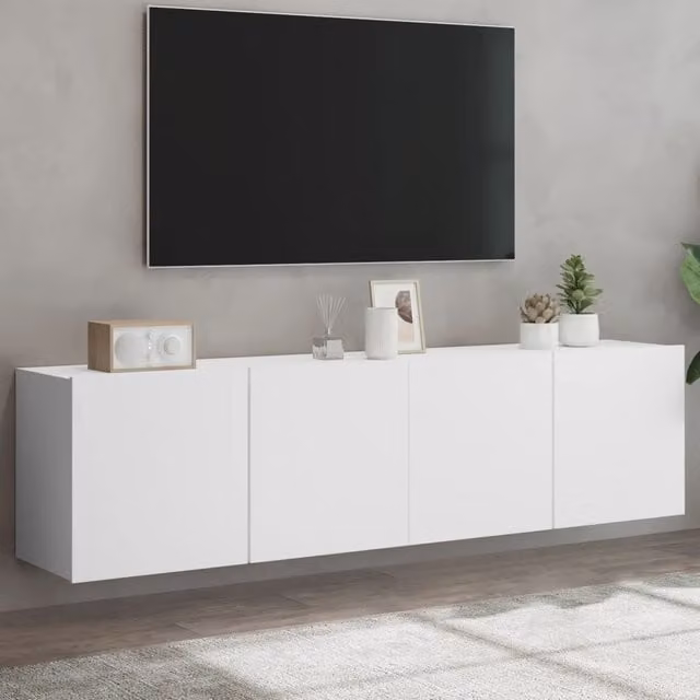 Berkfield Home Set of 2 Wall-mounted White Modern TV Cabinets W/D/H: 80 x 30 x 41 cm