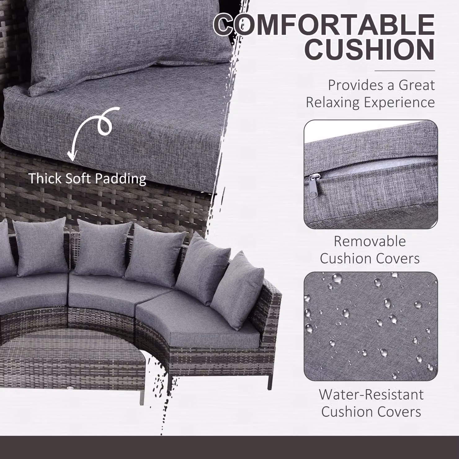 Outsunny Grey Rattan Garden Furniture Set with 4-Seater U-Shaped Sofa and Coffee Table – 5