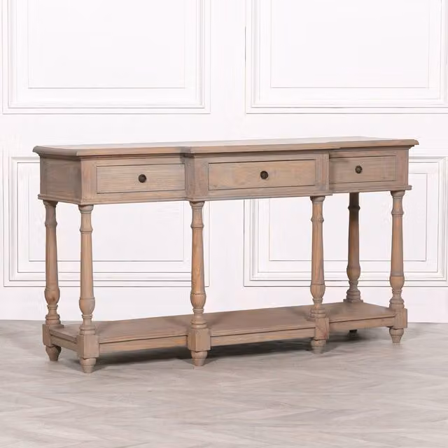 Glasstone Rustic Wooden Breakfront Console Table in Brown, W/D/H: 152 x 46.5 x 82.5 cm