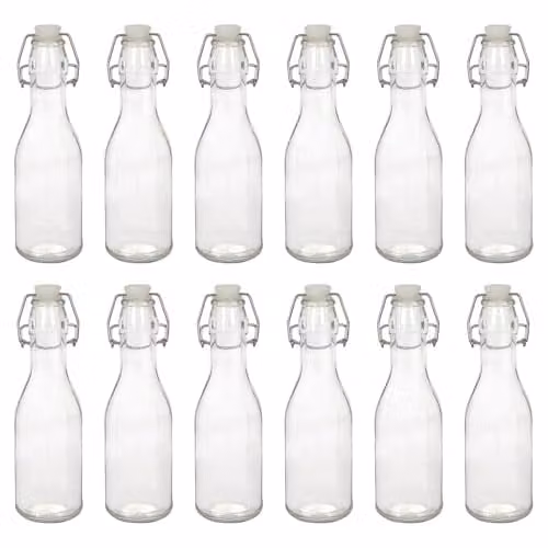 Argon Tableware Pack of 12 Reusable 250ml Glass Swing Top Bottles in Transparent – 1