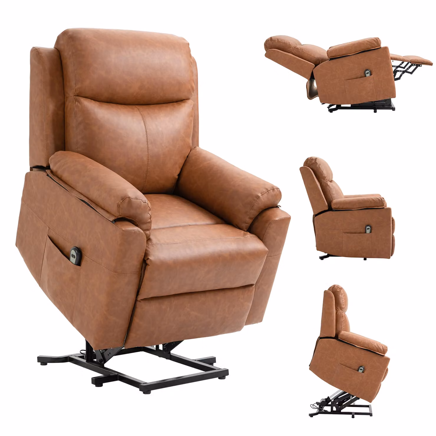 HOMCOM Brown Synthetic Leather Electric Power Lift Riser Recliner Chair with Remote Control – 2