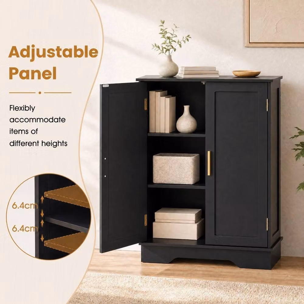 Kelvenix Modern Black and Gold Freestanding Bathroom Sideboard Cabinet with Hinged Doors and Internal Shelves, H: 80.0 cm x W: 60.0 cm x D: 2.0 cm – 4