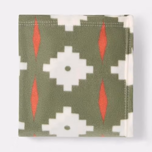 OHS Geometric Tile Print Fleece Throw Blanket, Olive, W/D/H: 120 x 150 cm – 4