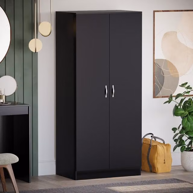 Vida Designs Riano 2 Door Modern Matt Black Wardrobe with Silver Details