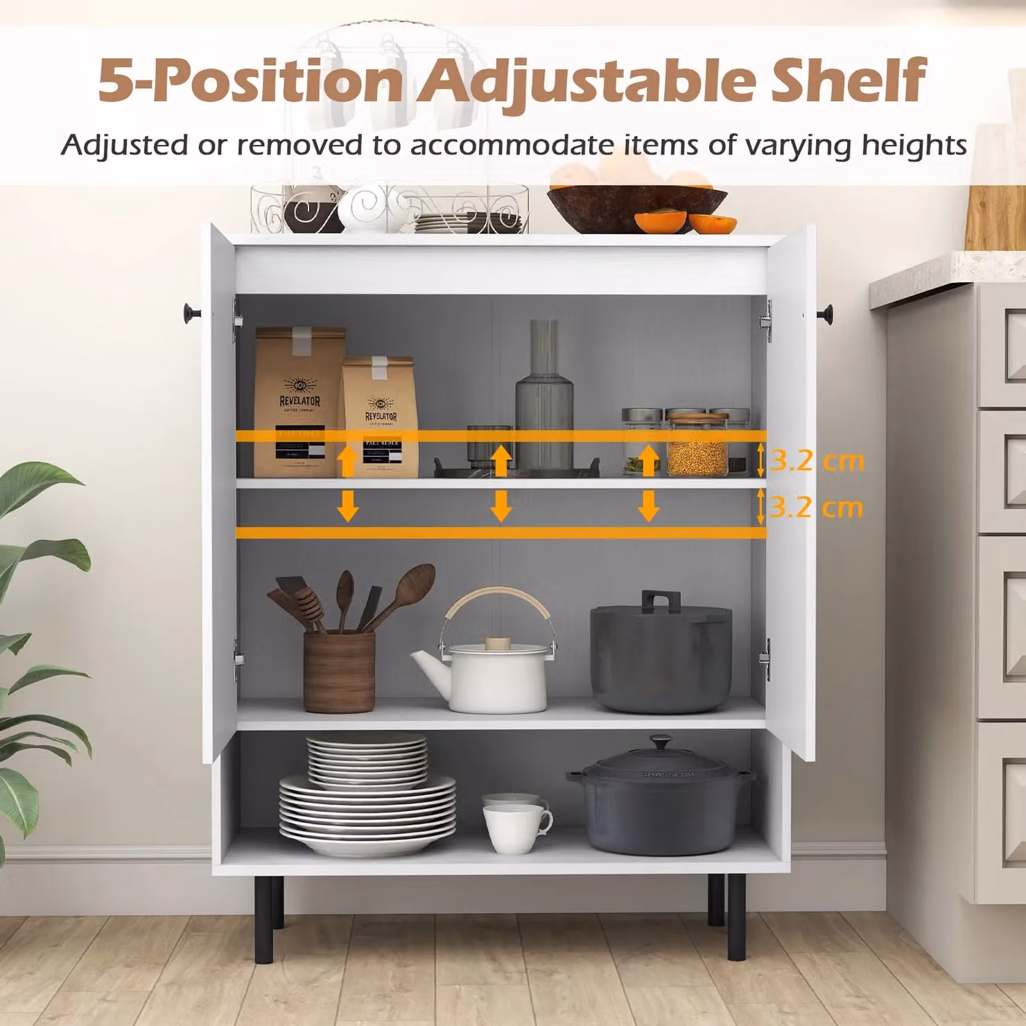 Costway Modern 2-Door Sideboard Buffet Cabinet and Kitchen Storage Unit in White – 4
