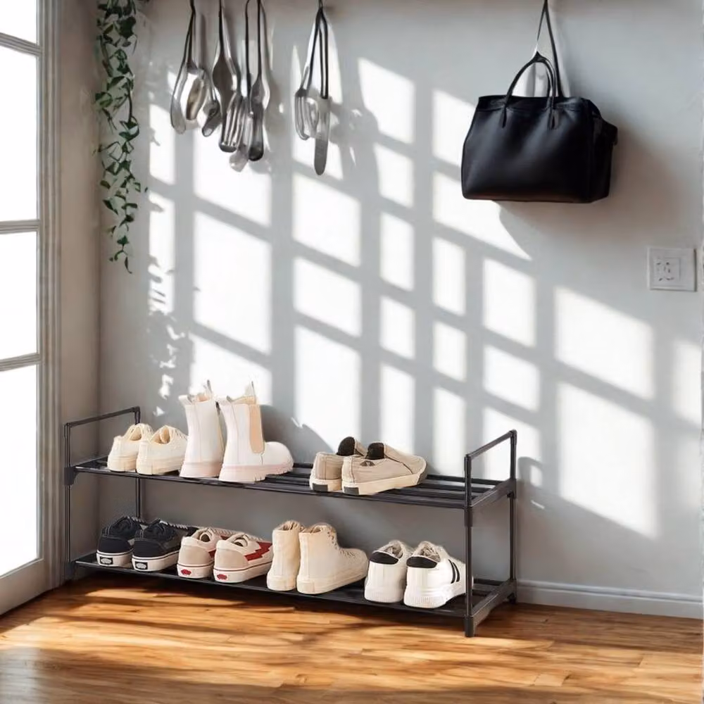 Pirlo Plush 2 Tier Black Metal Shoe Storage Rack with Slats – 2