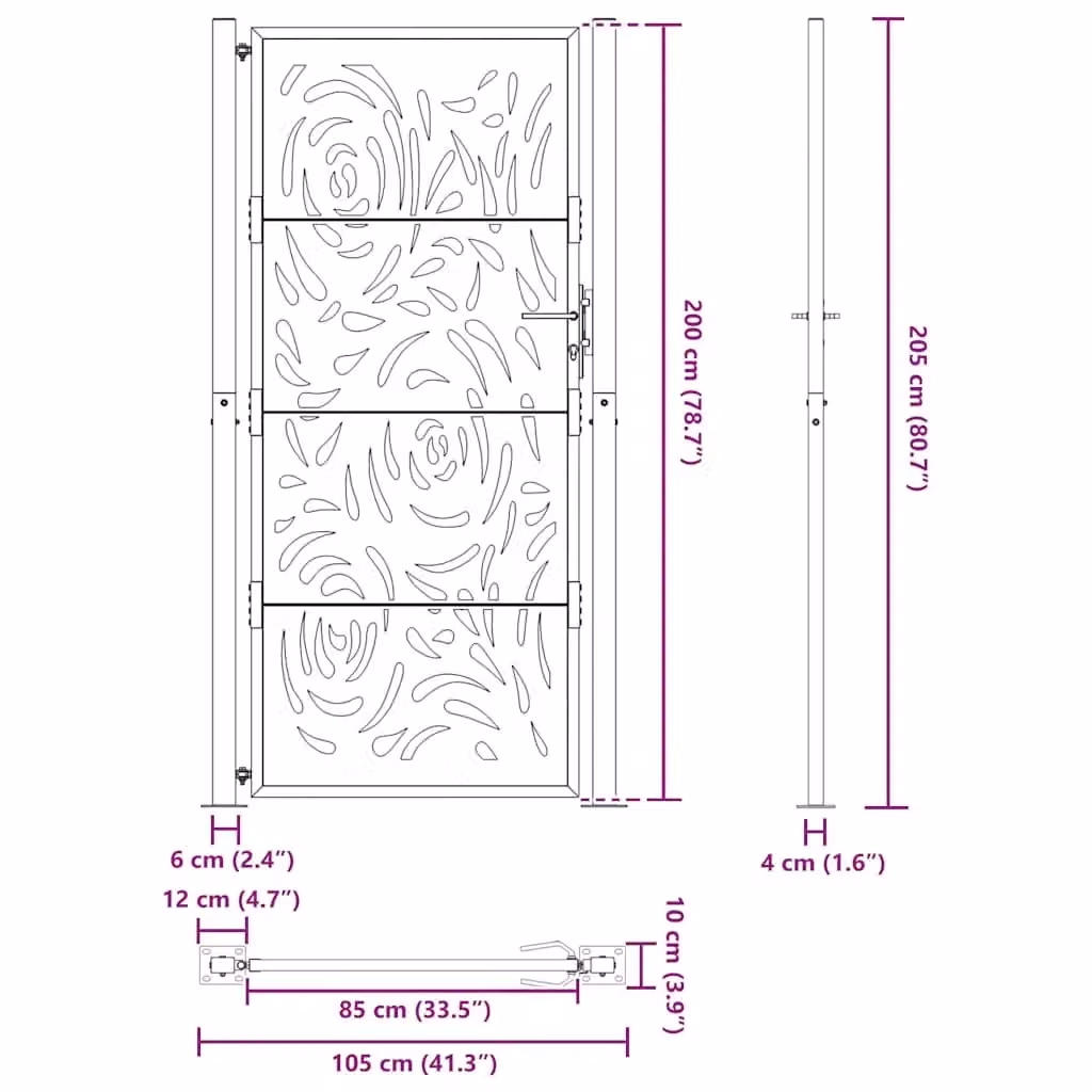 Berkfield Black Steel Garden Gate, W: 105 cm, H: 205 cm – 5