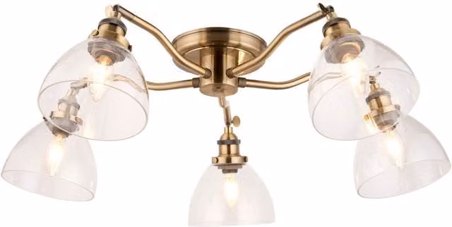 Endon Industrial Glass and Brass Ceiling Lamp in Gold/Brass with Transparent Glass, Diameter: 21 cm
