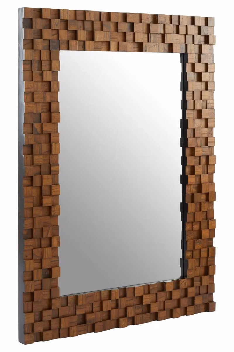 Orsina Rustic Geometric Rectangular Wood Wall Mirror in Brown, H 122.0 cm x W 91.0 cm – 2