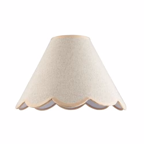 Happy Homewares Classic Scallop Edge Natural Textured Linen Coolie Lamp Shade with Pink Cotton Trims, W: 30 cm, H: 20 cm – 1