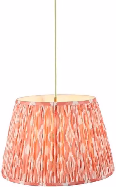 Netlighting Eltham Flex Pendant Light with Green and Pink Fabric Ikat Shade in Aged Brass, Diameter: 40 cm