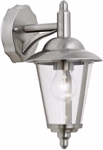 Netlighting Klien Outdoor Wall Lantern in Grey Polished Stainless Steel with Transparent Polycarbonate Cover, IP44, E27