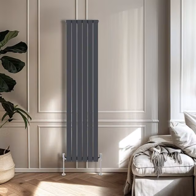 Right Radiators Single Panel Flat Panel Vertical Radiator in Anthracite Grey, Height: 180 cm, Width: 40.8 cm