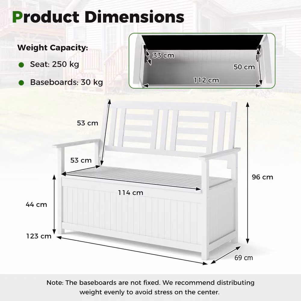 Gymax Solid Wood Patio Bench Storage Loveseat with Backrest in White – 6