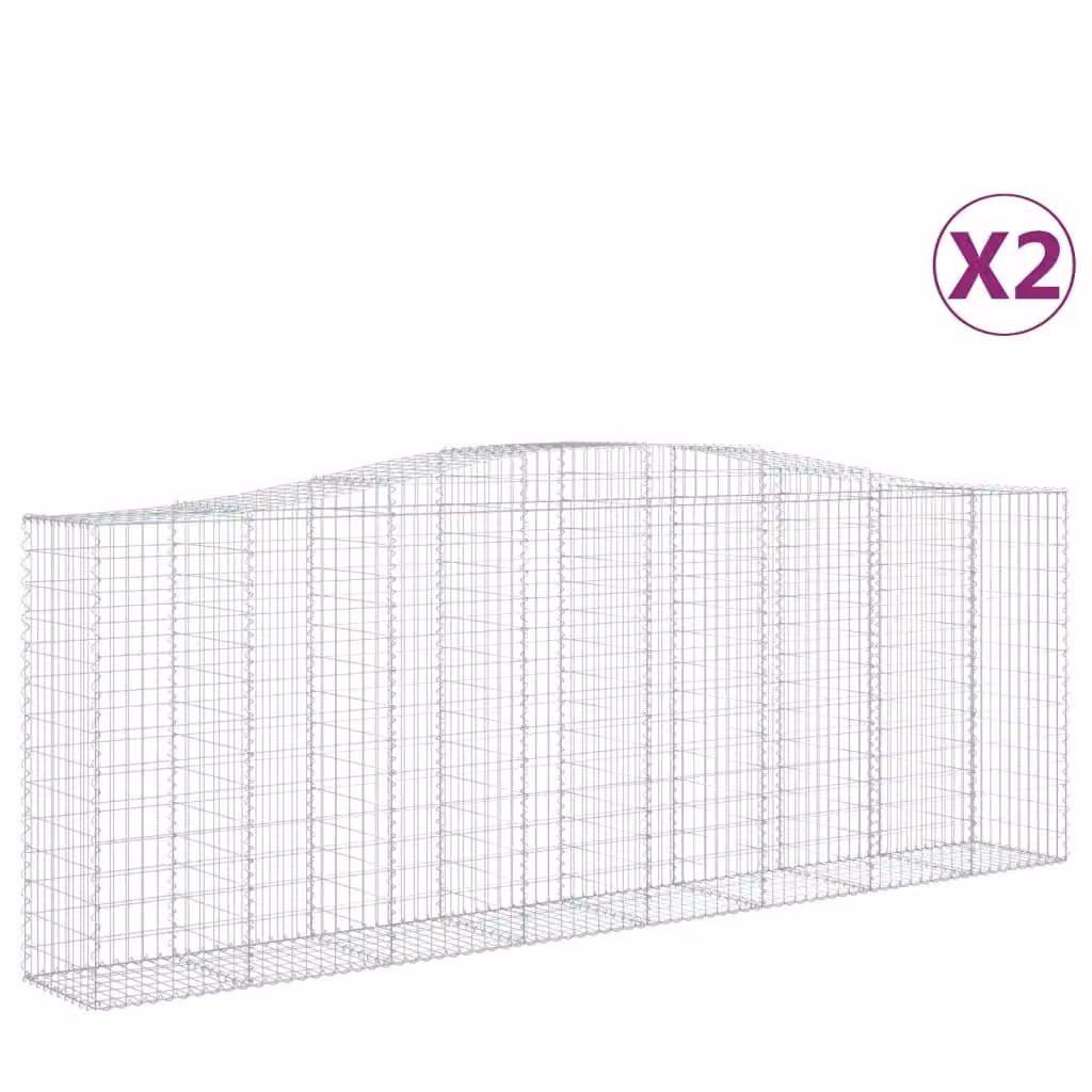 Berkfield Home Arched Gabion Baskets, 2 Piece Set, Silver Galvanised Steel, W: 400 cm, D: 50 cm, H: 140-160 cm – 2