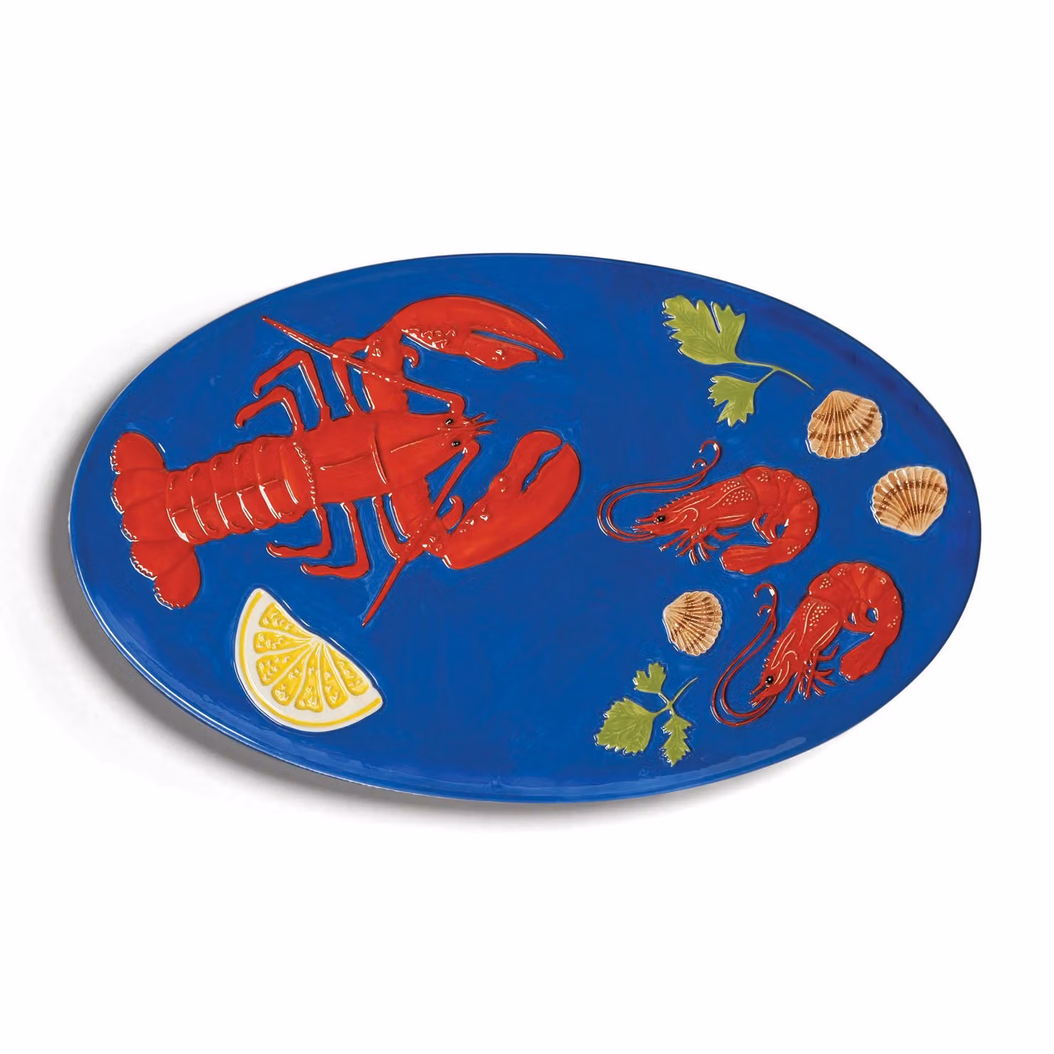 &Klevering De la Mer Lobster Serving Platter, Blue Ceramic