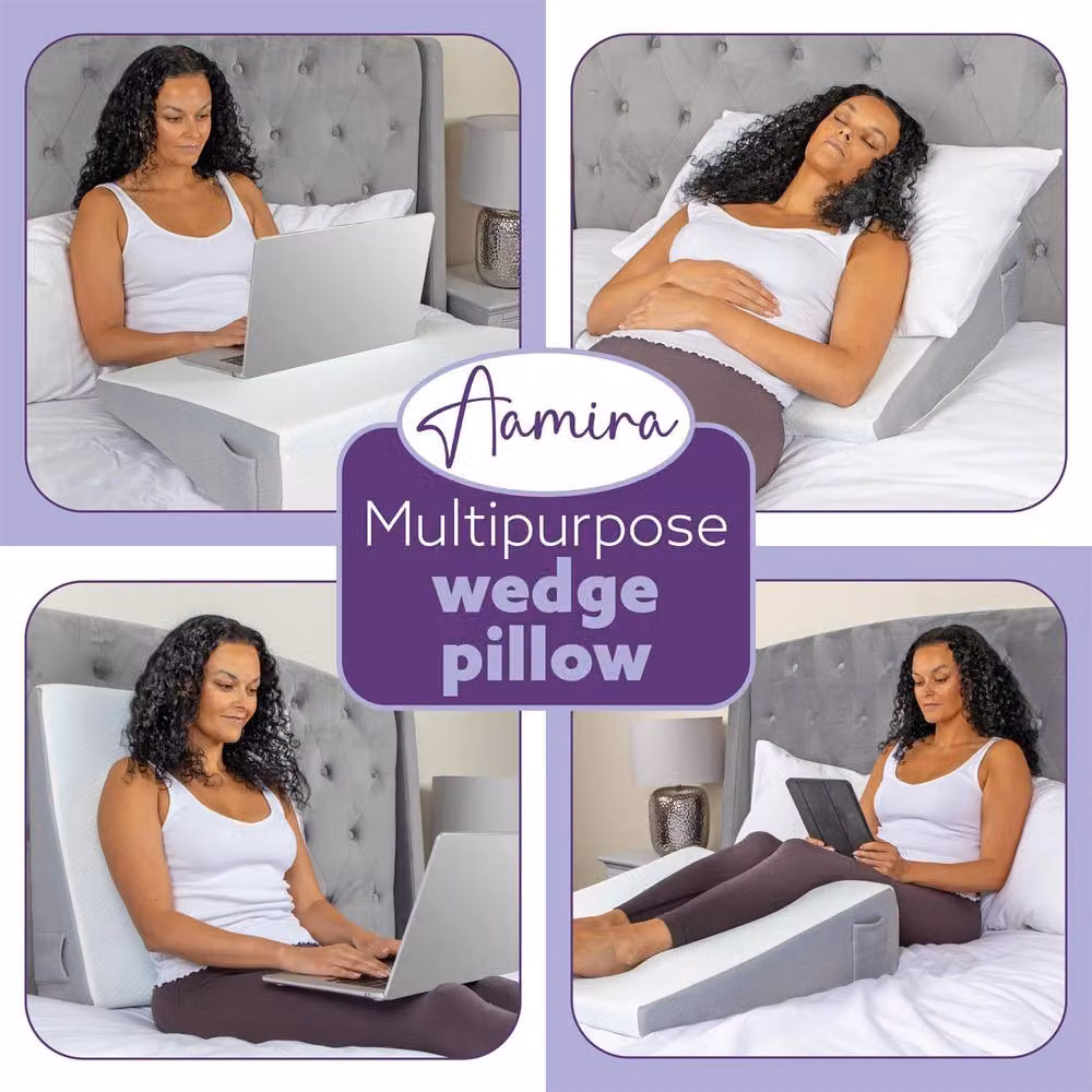 Aamira Orthopaedic Gel Memory Foam Wedge Pillow in White for Back, Neck and Shoulder Support – 8