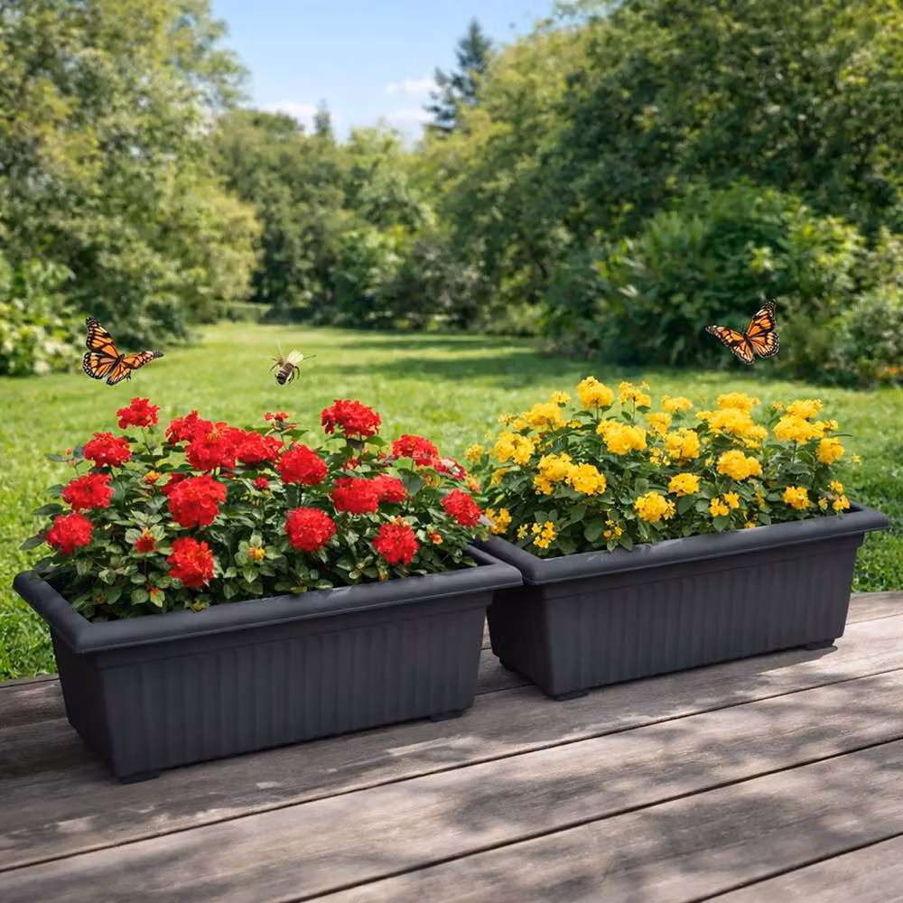 Simpa Grecian Style Pillar Plastic Trough Planters, Set of 2, Black, 70 cm – 3