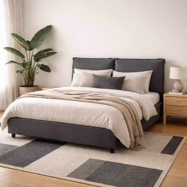 Wyld Haus Wexford Super King Upholstered Linen Pillow Headboard in Dark Grey
