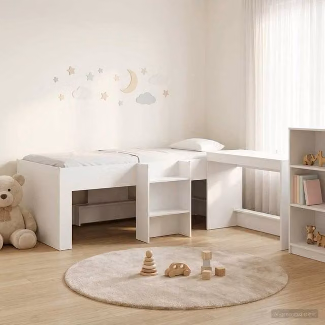 Berkfield Home Kids' High Bed Frame with Desk and Stairs in White Engineered Wood – 1