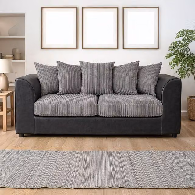Furnishings For Less UK Luxor 3 Seater Sofa in Grey Jumbo Cord Fabric