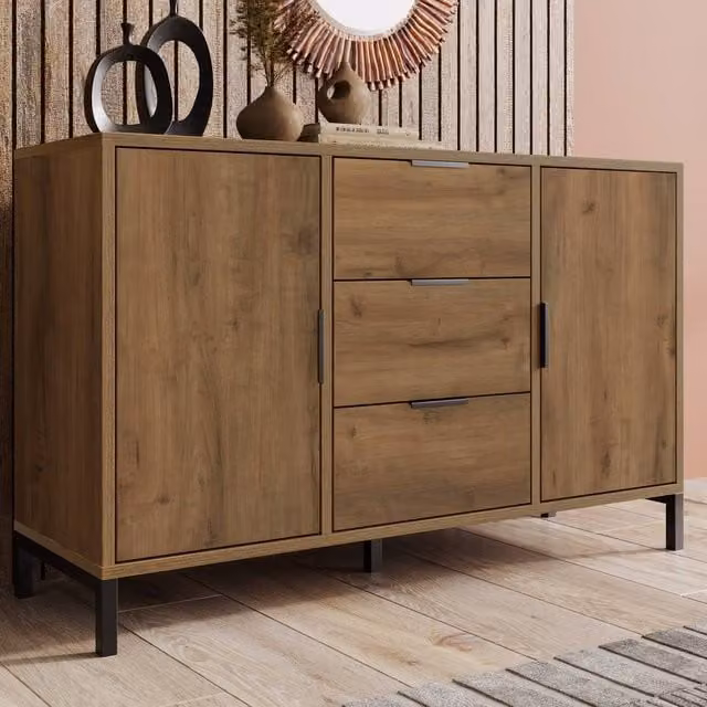 STILVORA Industrial Sideboard in Dark Brown Oak with Adjustable Shelf, Width: 120 cm