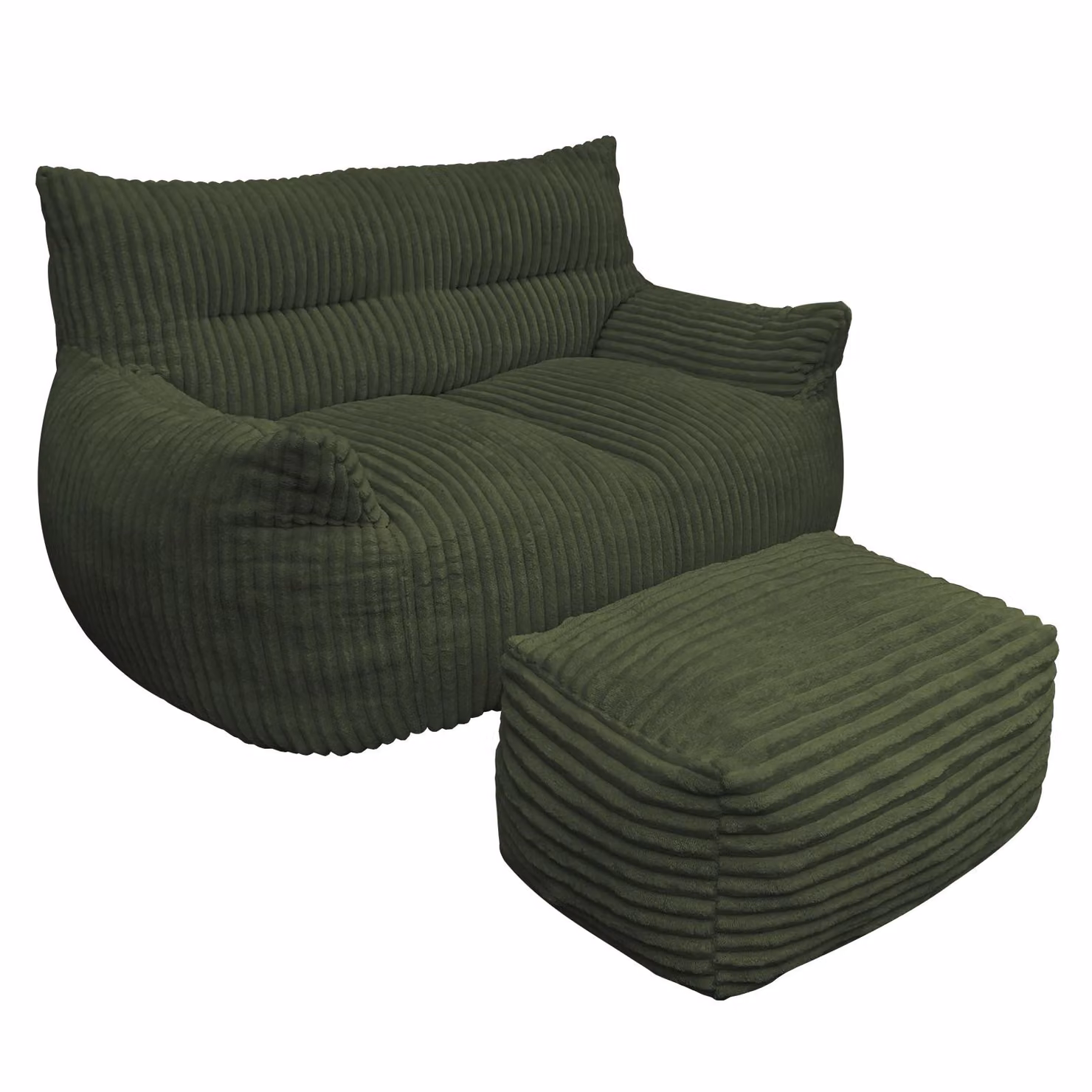 Aosom UK Oversized 2-Seater Corduroy Sofa with Matching Ottoman, Green, W/D/H: 135 x 100 x 75 cm – 2