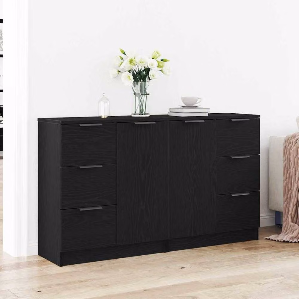 Berkfield Home Set of 2 Black Oak Sideboards, W/D/H: 60 x 30 x 70 cm – 2