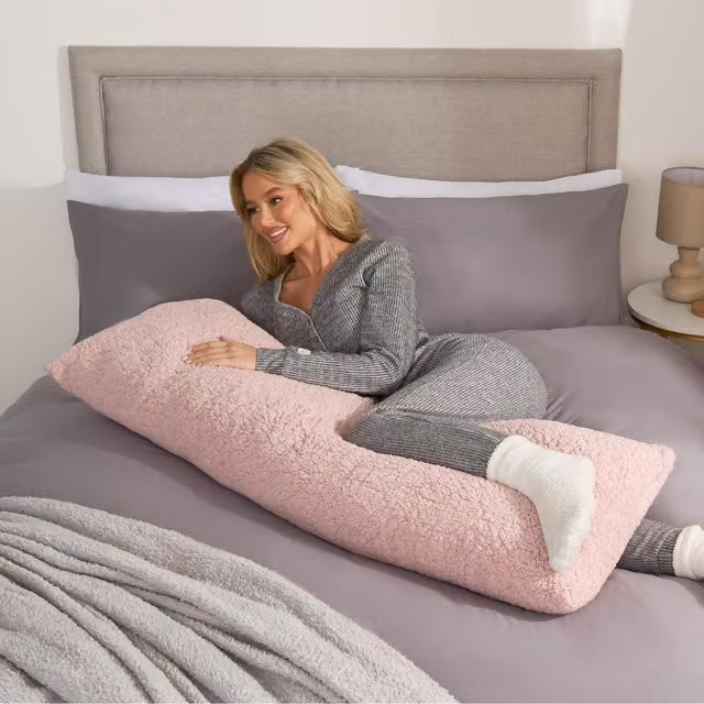 OHS Teddy Fleece Lumbar Support Pillow in Blush Pink
