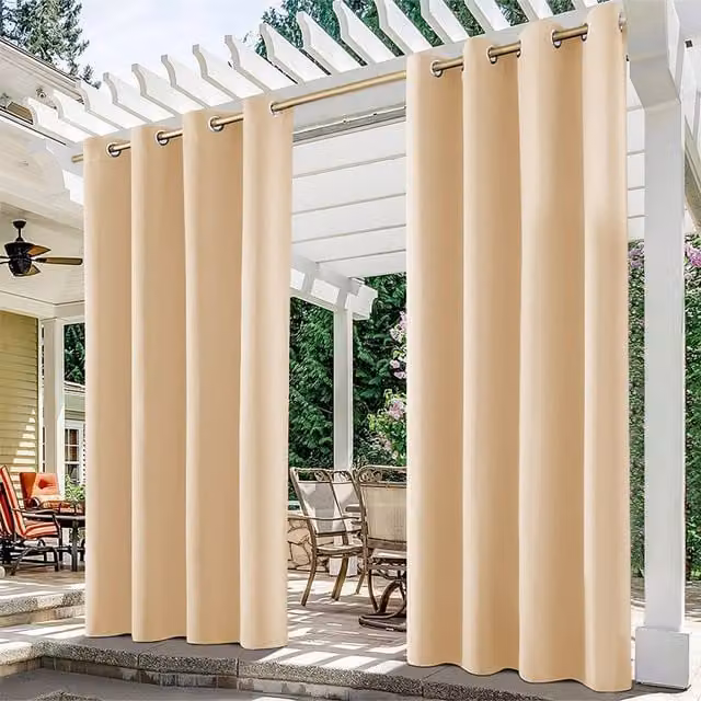 Garden Sanctuary Waterproof Outdoor Patio Curtain in Beige, Height: 244 cm