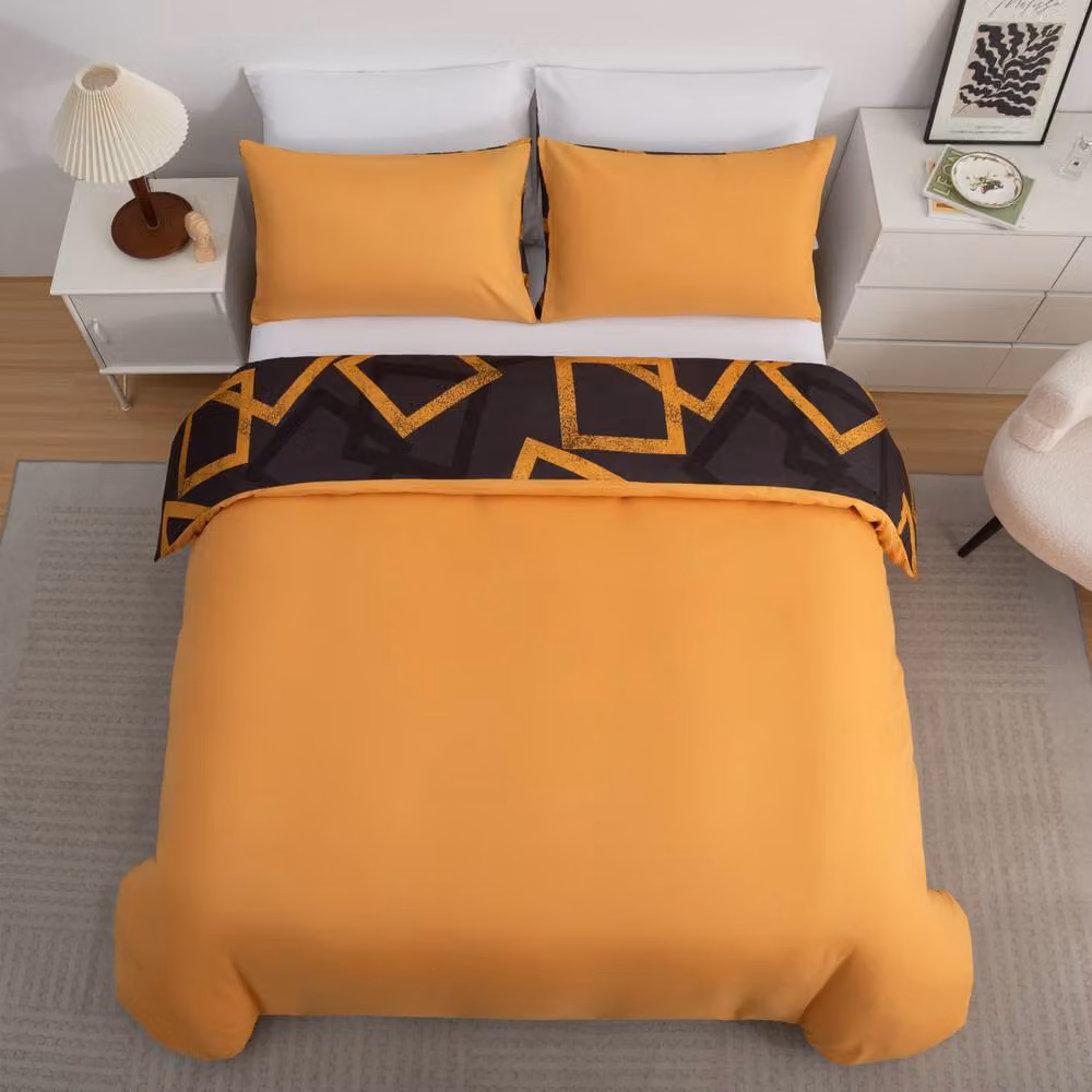 Pamposh Luxury Reversible Microfibre Duvet Cover Set in Black, Grey and Gold, Size: 180 x 200 cm – 4