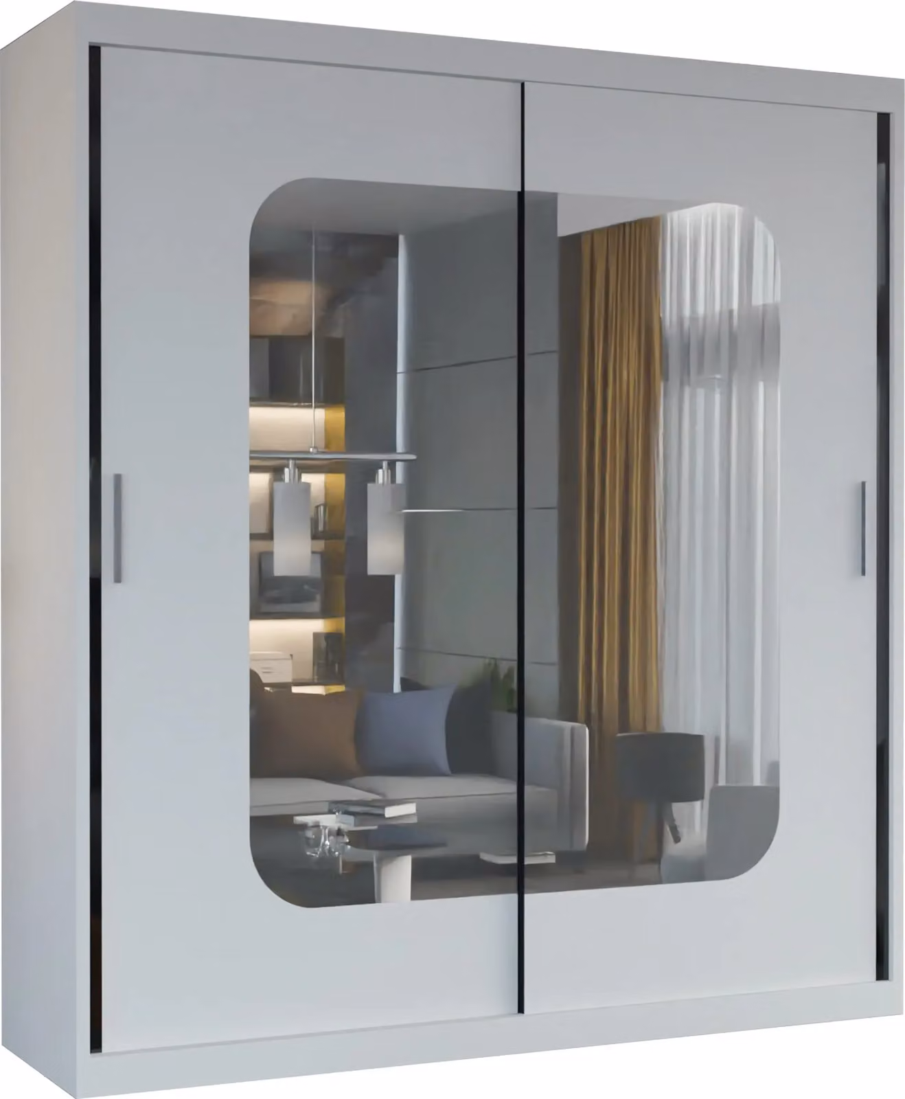 Sliding Wardrobes 4U Double Sliding Wardrobe with Integrated LED Light and Mirror in White, W: 180 cm, D: 62 cm, H: 217 cm – 2