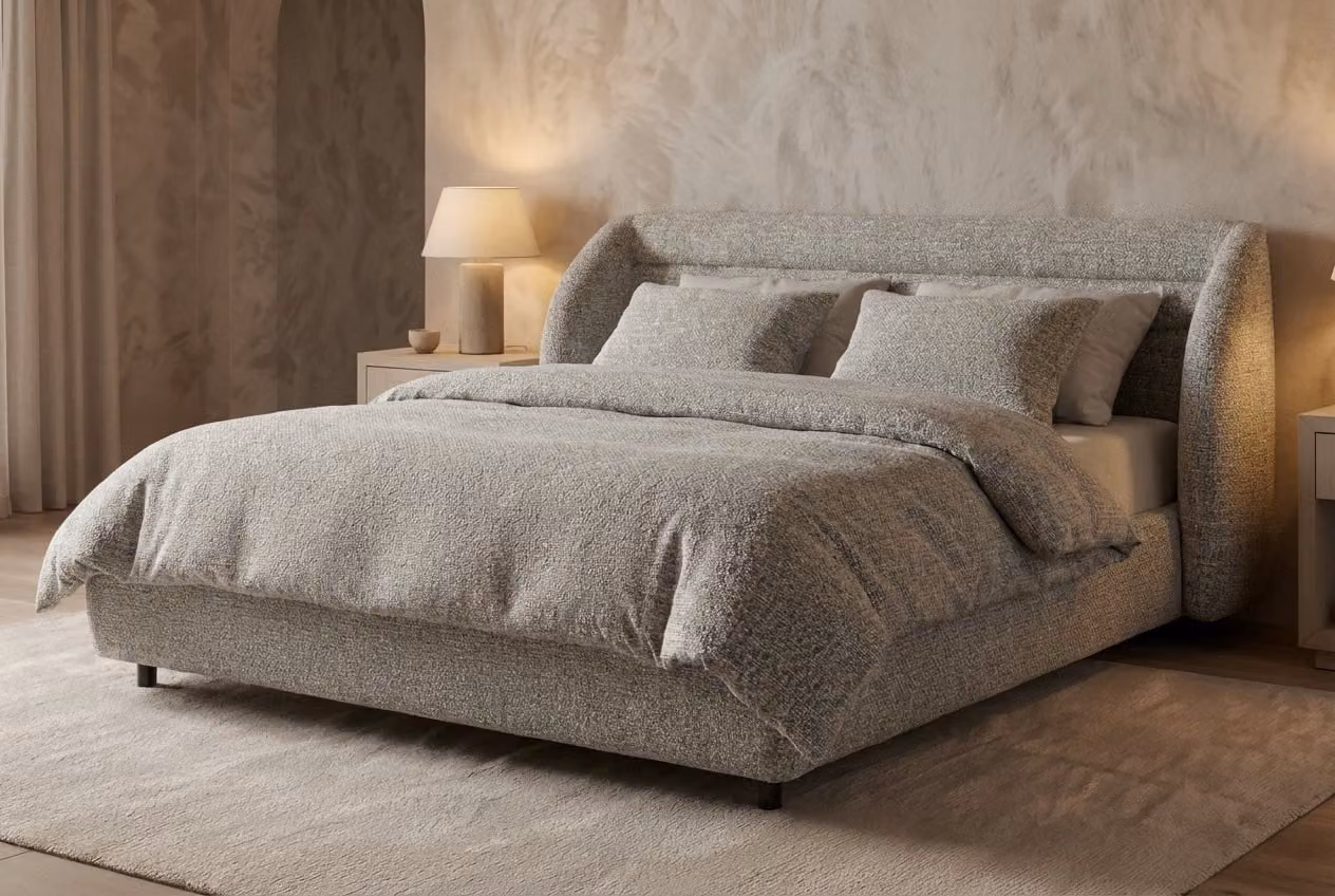 Araco Atelier Drift Ashlar Upholstered Modern Bed in Beige and Grey