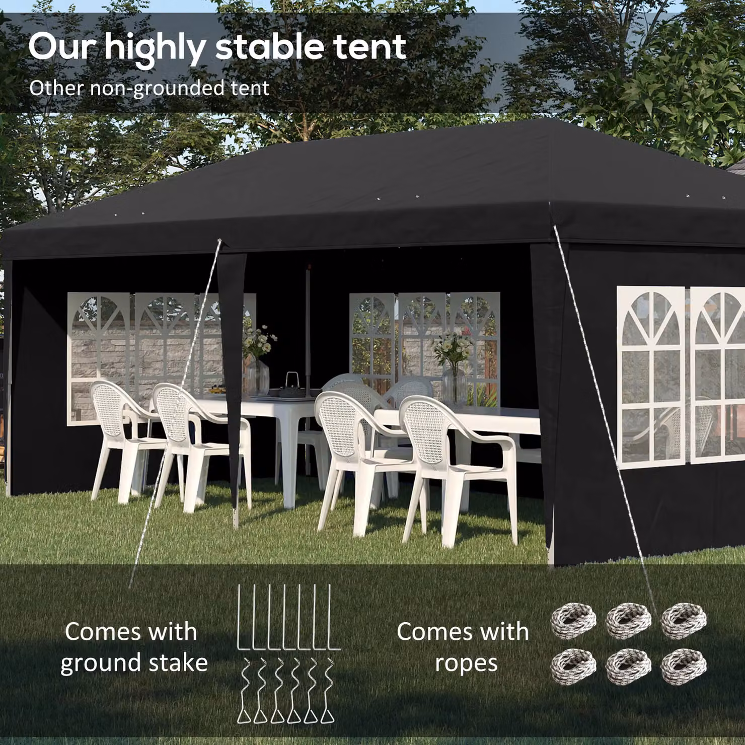 OUTSUNNY Height Adjustable Pop Up Garden Gazebo in Black, W: 300 cm, D: 300 cm, H: 270 cm – 4