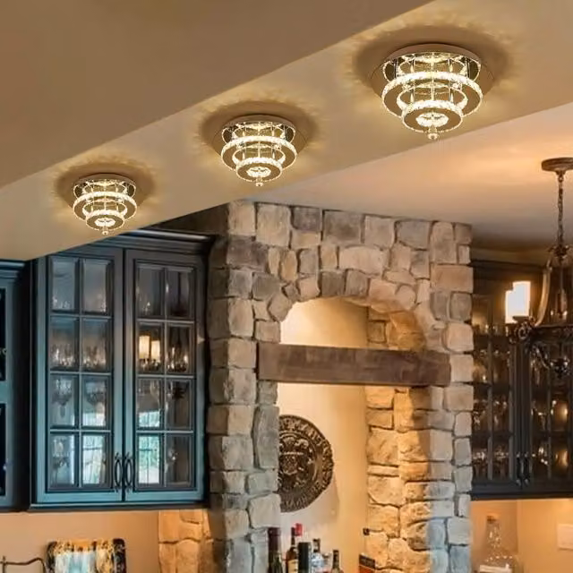 ExtraStar 3-Tier Crystal Flush Mount Ceiling Light in Silver and Chrome
