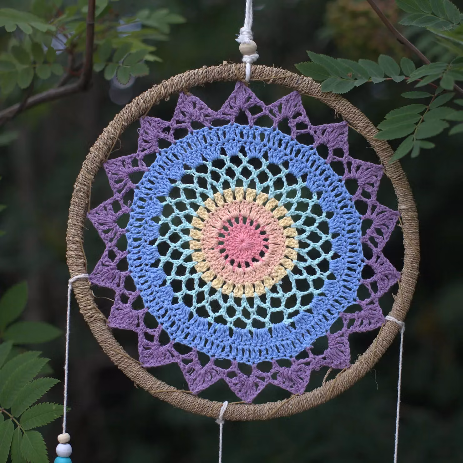 KDMD Large Multi Elemental Spirits Dream Catcher in Multicolour with Rattan, Wood and Textile Geometric Mandala Design – 3