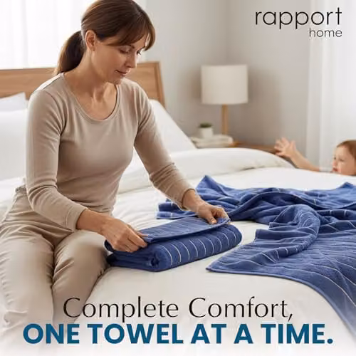 Rapport Home Sandringham Two Piece Striped Cotton Towel Bale in Navy and Gold, W/D/H: 90 x 140 cm – 6