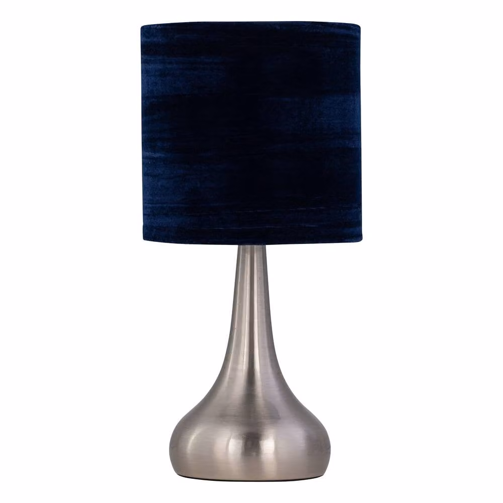 First Choice Lighting Romana Set of 2 Brushed Chrome Touch Table Lamps with Navy Blue Fabric Shades – 2