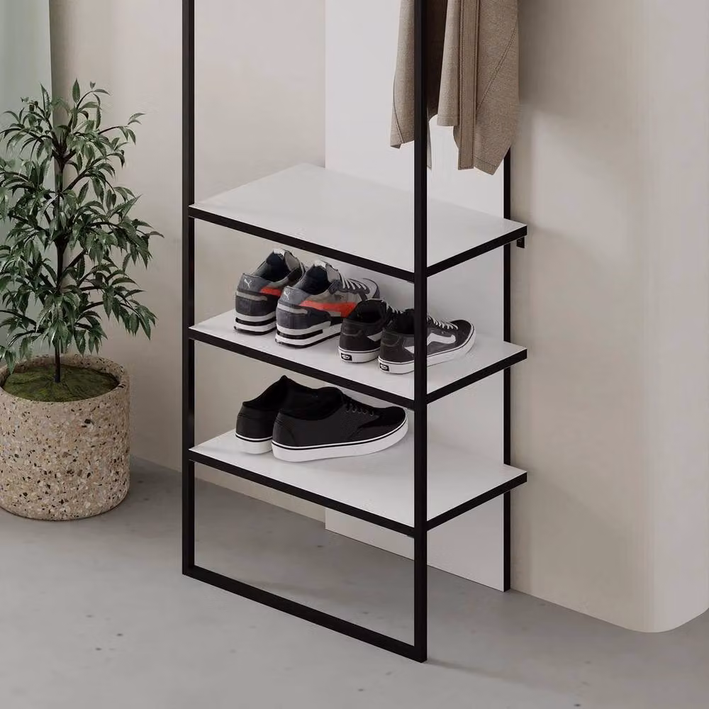 Havendro White Tall Slim Hallway Shoe Storage Coat Rack with Distributed Point Hooks – 3