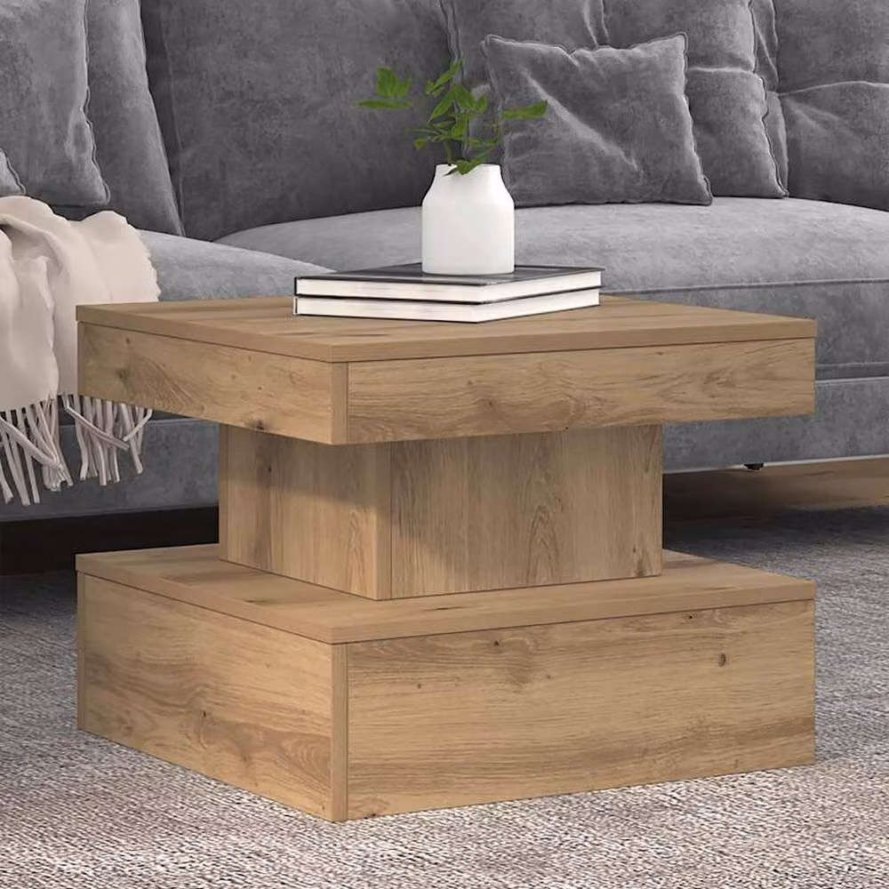 Berkfield Home Artisan Oak Coffee Table with LED Lights in Brown, W/D/H: 50 x 50 x 40 cm – 5