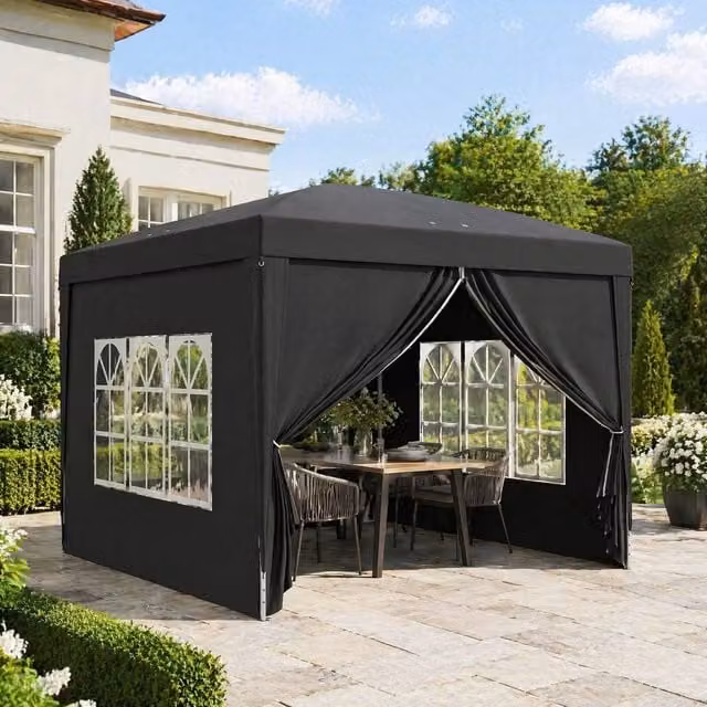 STILVORA Pop-Up Gazebo with Removable Walls and Windows, Black, W/D/H: 300 x 300 x 196 cm